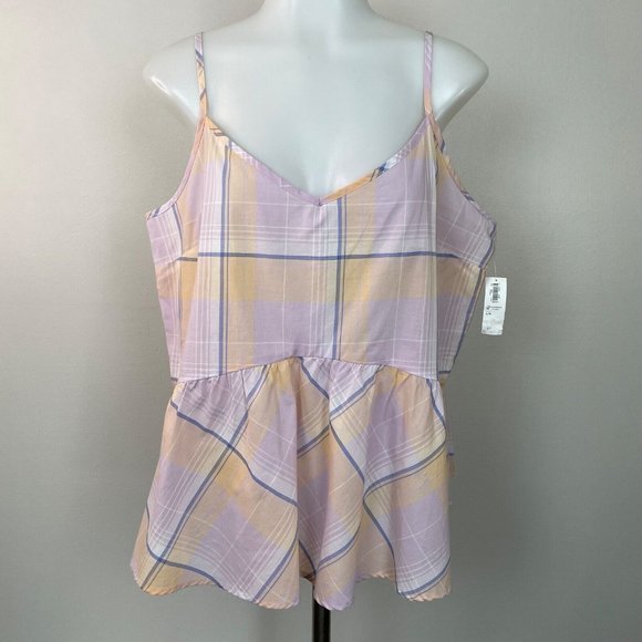 Old Navy Top Large Lilac Plaid Peplum Tank Lightweight Cotton Women's NWT - Picture 2 of 13